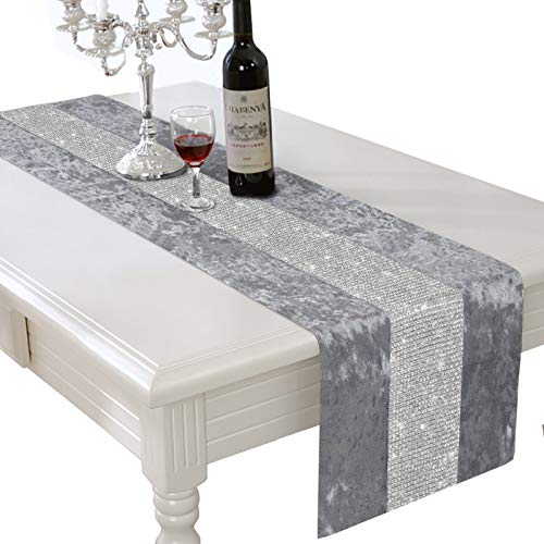 HALOVIE 13 x 70 Inch Glam Table Runner with Diamante Strip