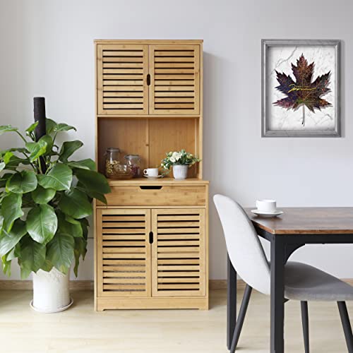 Kitchen Pantry Cabinet Storage Hutch with Microwave Stand