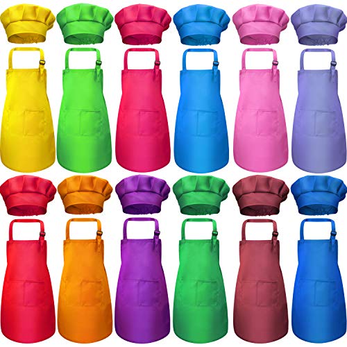 12 Pieces Kids Apron and 12 Pieces Chef Hat