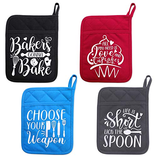 Funny Baking Theme Pot Holders Set of 4