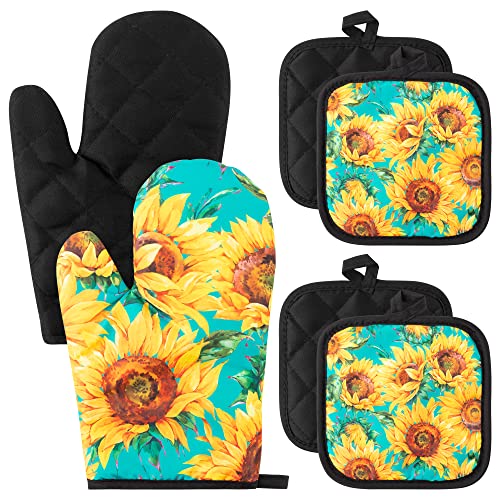 Summer Kitchen Pot Holders and Oven Mitt Sunflower 