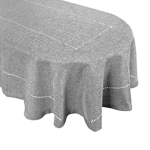 Grelucgo Large Solid Dark Gray Color Hemstitched Tablecloth