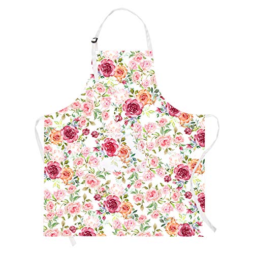 Claswcalor Pink Flowers Apron with Pockets