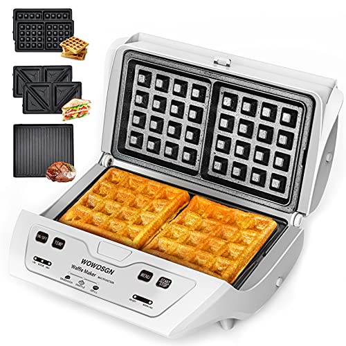 Belgian Waffle Maker 3-in-1 with Removable Non-Stick Plates