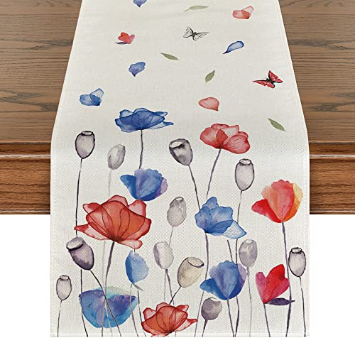 Artoid Mode Patriotic Poppy Flower Table Runner
