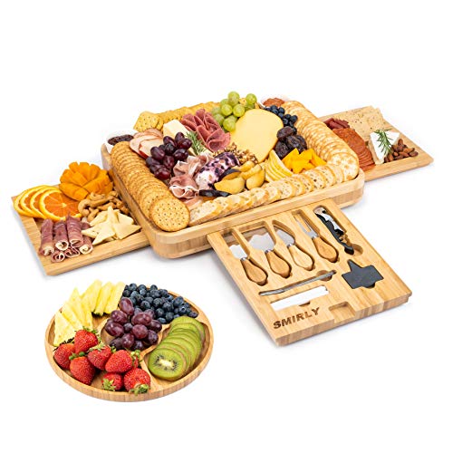 SMIRLY Bamboo Cheese Board and Knife Set