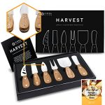 "A set of six premium cheese knives with teak wood handles and stainless steel blades, perfect for serving a variety of cheeses at any gathering.
