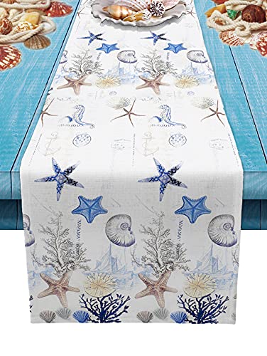 Undersea Starfish Shell and Seahorse Table Runner Dresser Scarves