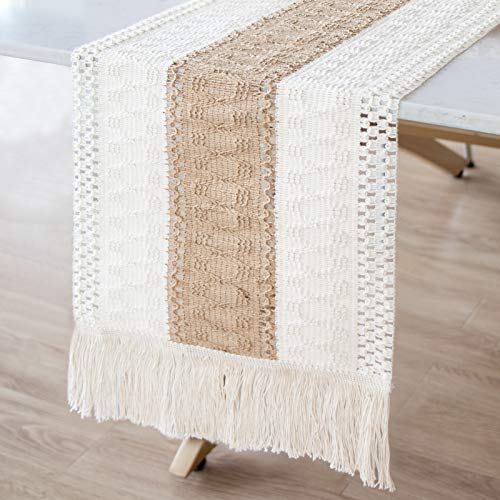 OurWarm Macrame Table Runners Natural Burlap Table Runner