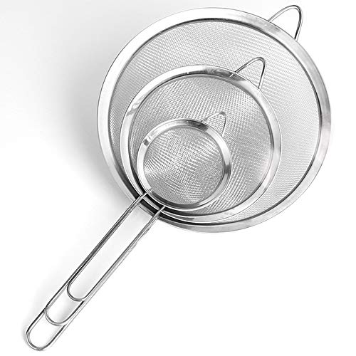 Set of 3 Stainless Steel Colander Wire Sieve Sifters