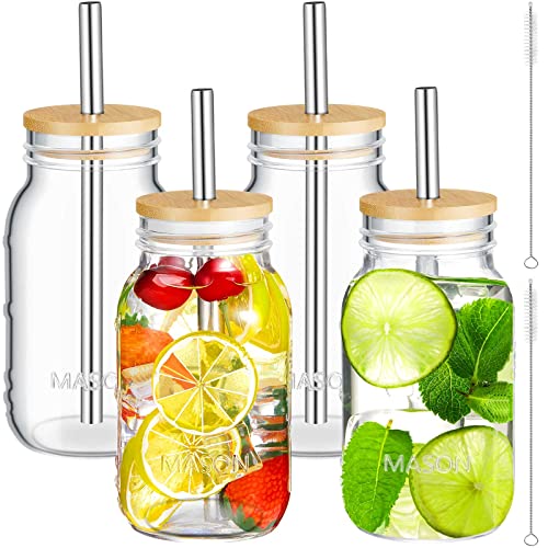 Mason Jar Cups with Lids and Straws Set of 4