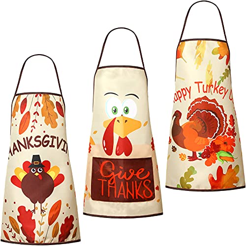 SATINIOR 3 Pieces Fabric Thanksgiving Turkey Cooking Chef Apron