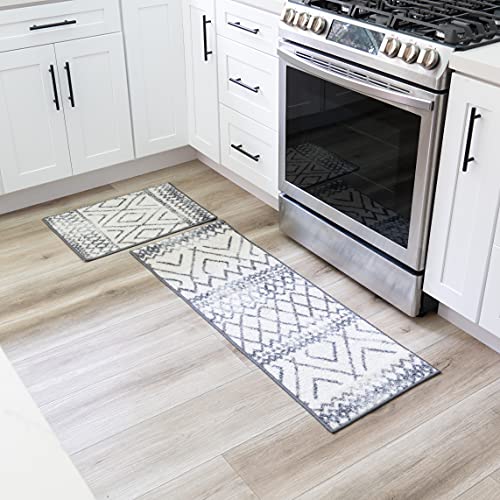 Modern Distressed Non Skid 2pc Kitchen Rugs Set