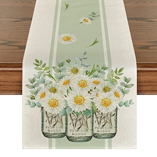 Artoid Mode Eucalyptus Leaves Daisy Vase Table Runner