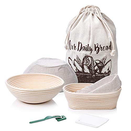 7 Piece Banneton Basket Set: 9 inch Round+ 10x6x4 inch