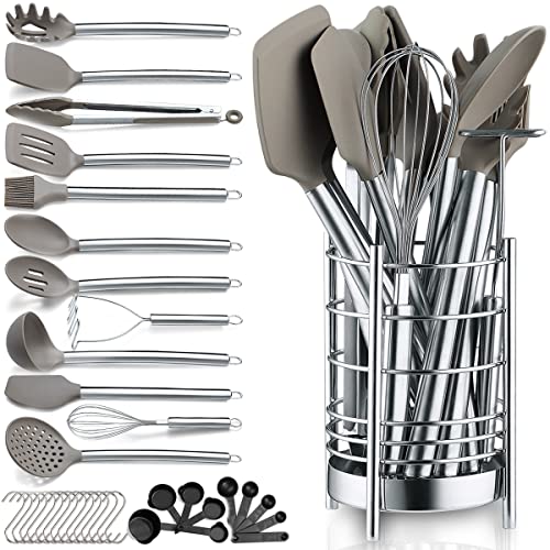 Kitchen Utensils Set With Sturdy Stainless Steel Utensil Holder