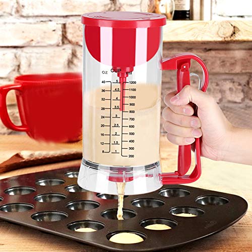 Effortless Batter Mixer Dispenser for Perfect Pancakes, Waffles, and Muffins in Action