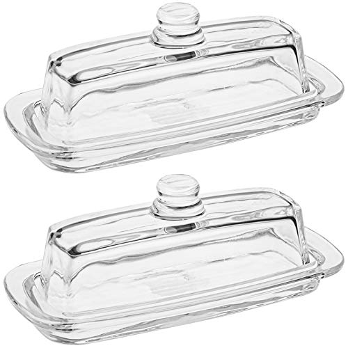 Hedume Set of 2 Glass Butter Dish with Handled Lid