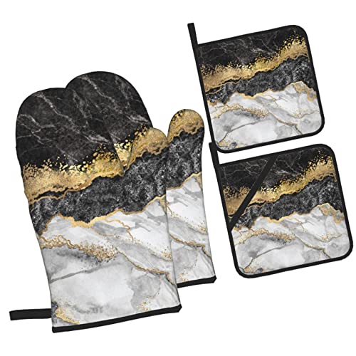Marble Oven Mitts and Pot Holders 4pcs Sets