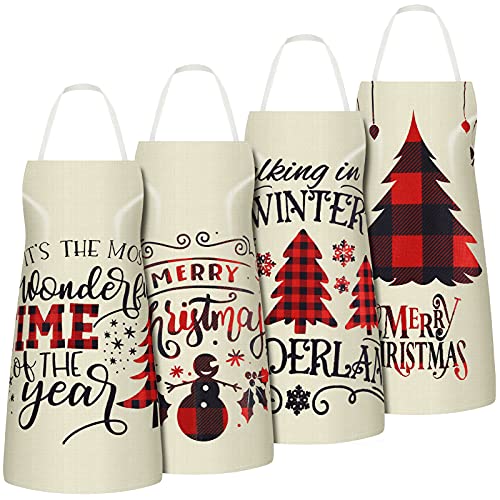 SATINIOR 4 Pieces Christmas Aprons