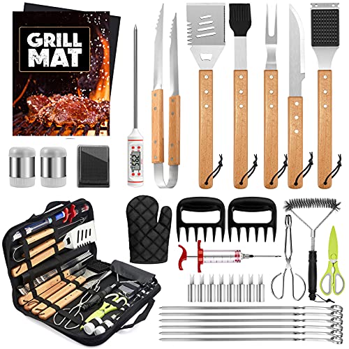 Long BBQ Tools Set with Wooden Handle