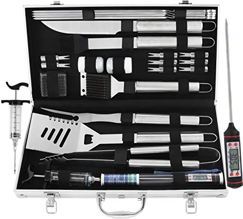 grilljoy 24PCS BBQ Grill Tools Set with Meat Thermometer and Injector
