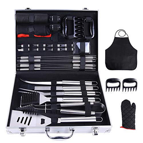 Heavy Duty Barbecue Grill Utensils with Aluminium Case
