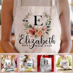 Personalized Kitchen Apron Initial Name Flowers Design - Image 2