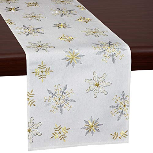 Silver and Gold Snowflakes Table Runner