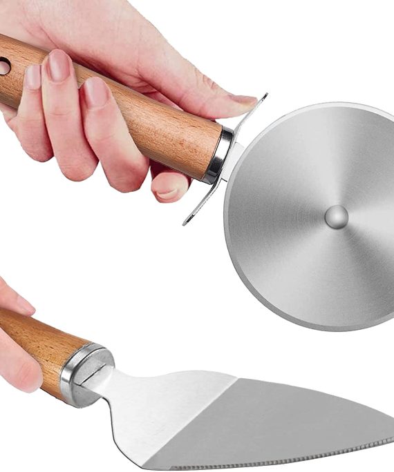 Pizza Cutter Wheel and Server Set with Hand Guard