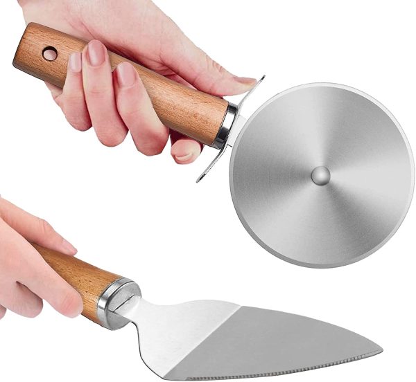 Pizza Cutter Wheel and Server Set with Hand Guard