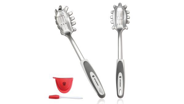 Pasta Game with the Spaghetti Spoon Server Set - Stylish Grey Stainless Steel Slotted Spoons for Effortless Pasta Serving, Complete with Comfy Grip Design and Bonus - Image 7