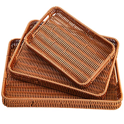 Yarlung 3 Pack Woven Baskets Serving Trays with Handles