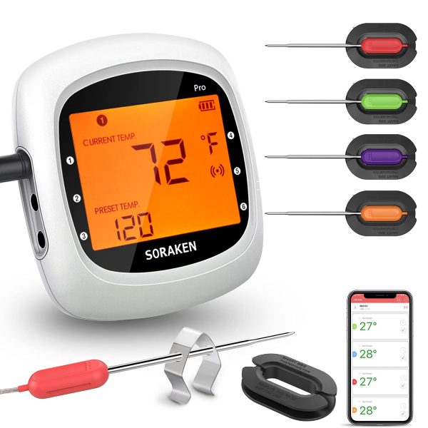 Wireless Meat Thermometer with 4 Probes Digital Grill Thermometer