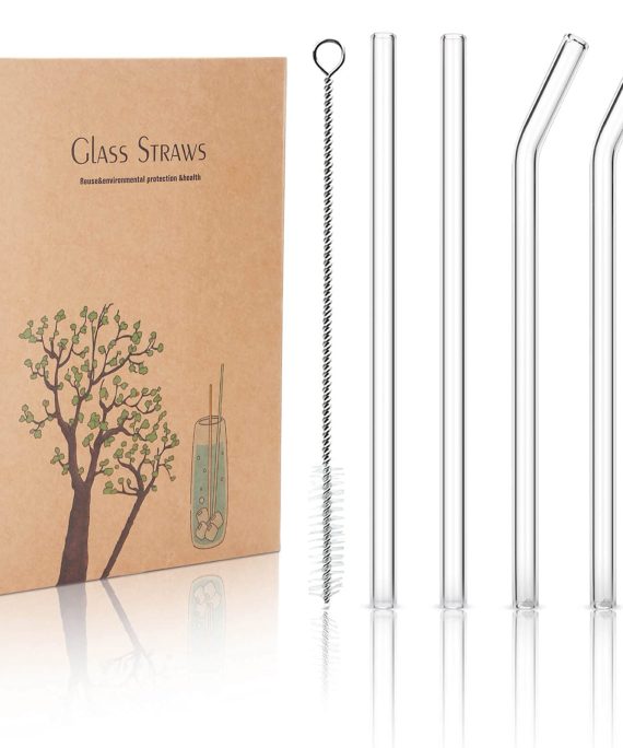 STREWEEK 4PCS Reusable Glass Drinking Straws