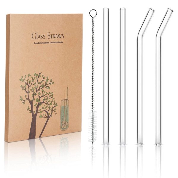 STREWEEK 4PCS Reusable Glass Drinking Straws