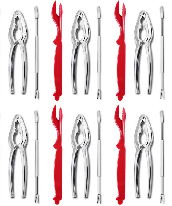 A set of Artcome Seafood Tools including crackers, shellers, and forks, perfect for cracking lobster and crab shells.