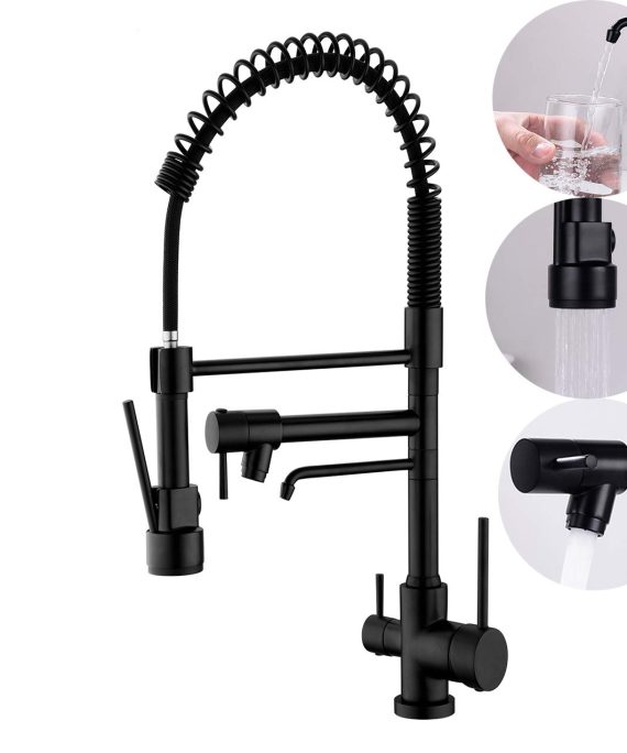 Dual Handles Kitchen Faucet with Pull Down Sprayer