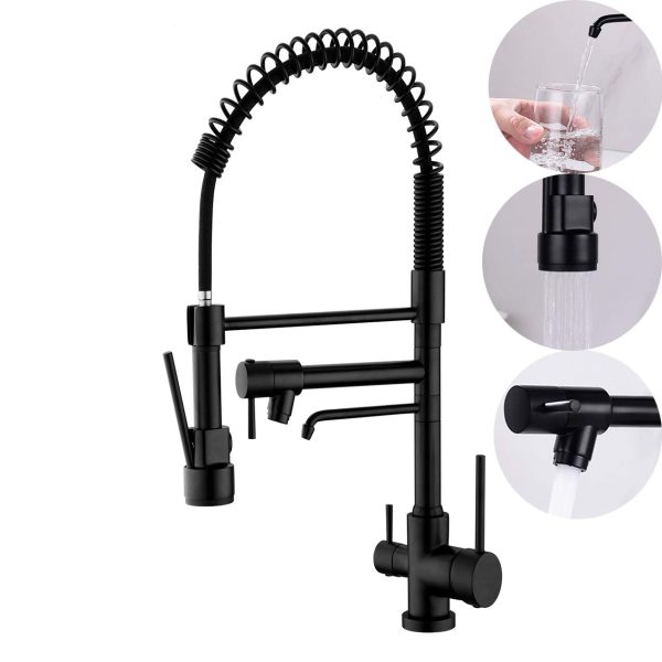 Dual Handles Kitchen Faucet with Pull Down Sprayer