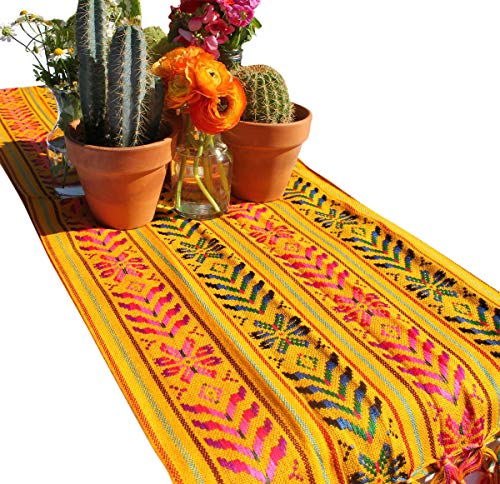Bring Culture and Style to Your Table with the Del Mex Woven Rebozo Style Mexican Table Runner Scarf (Yellow)