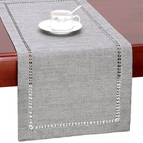 Handmade Hemstitch Gray Dining Table Runner Or Dresser Scarf