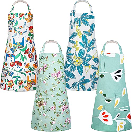 SATINIOR 4 Pieces Women Floral Aprons with Pockets