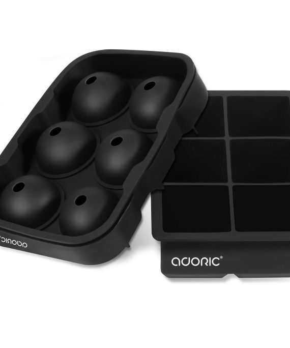 Adoric Large Square Ice Tray and Sphere Ice Ball Maker with Lid