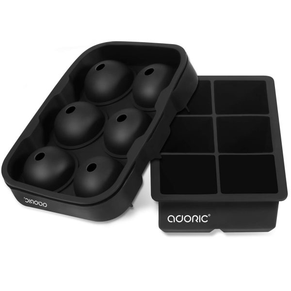 Adoric Large Square Ice Tray and Sphere Ice Ball Maker with Lid