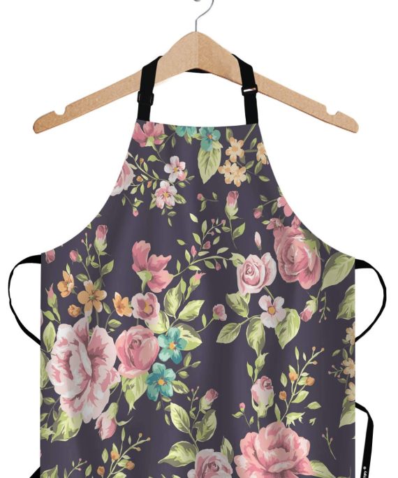 WONDERTIFY Black Pink Floral Apron