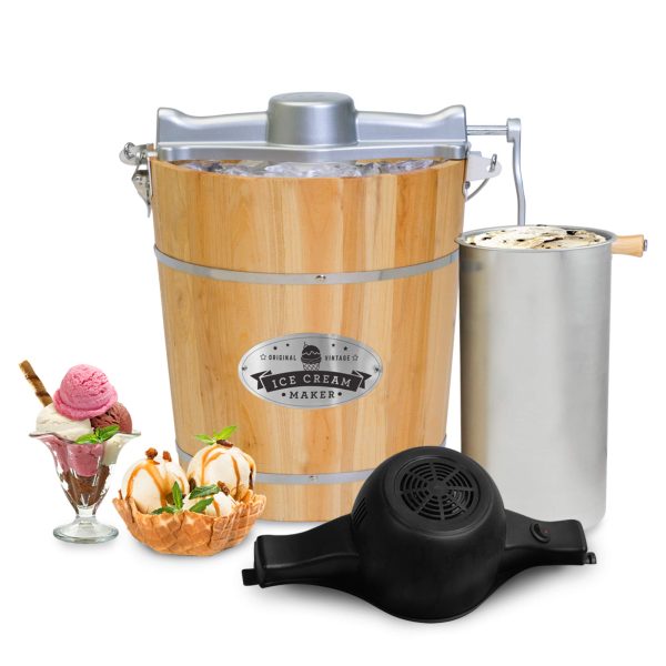 Vintage Wood Bucket Electric Ice Cream Maker Machine