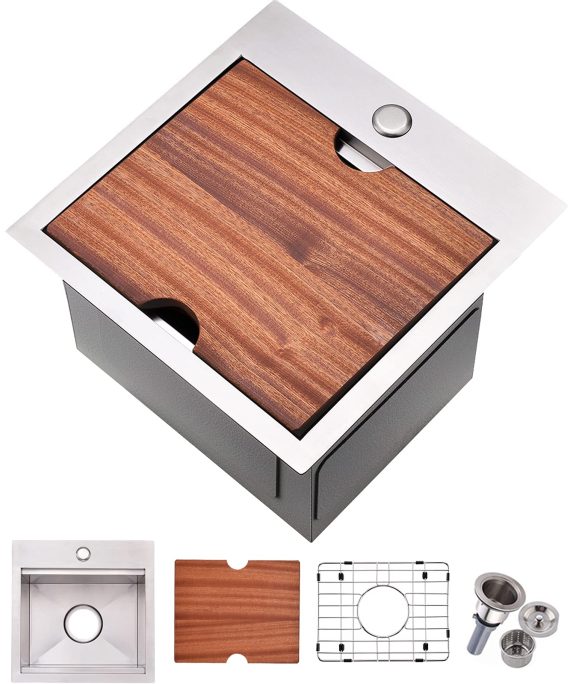 Square Topmount Drop-In Small Workstation Kitchen Bar Sink