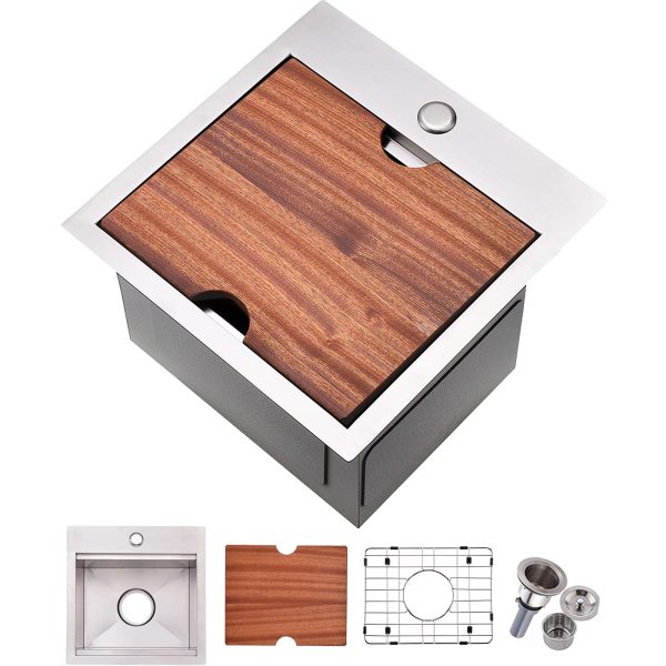 Square Topmount Drop-In Small Workstation Kitchen Bar Sink