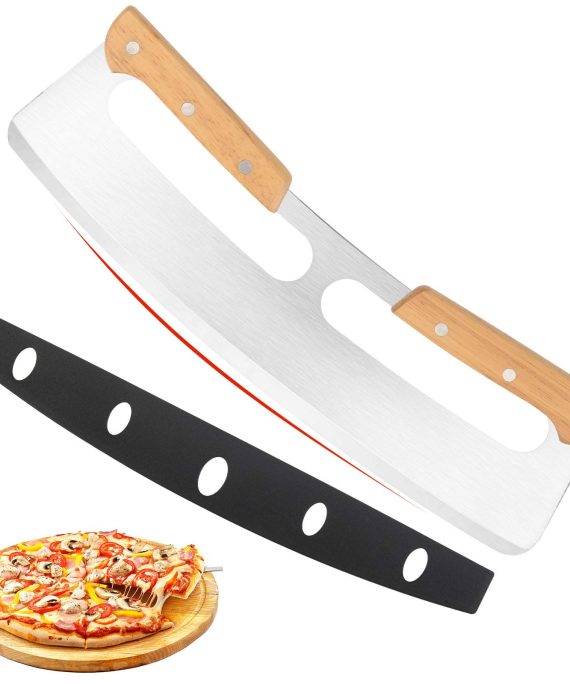 Lascritta 14" Pizza Cutter Rocker with Wooden Handles and Stainless Steel Blade