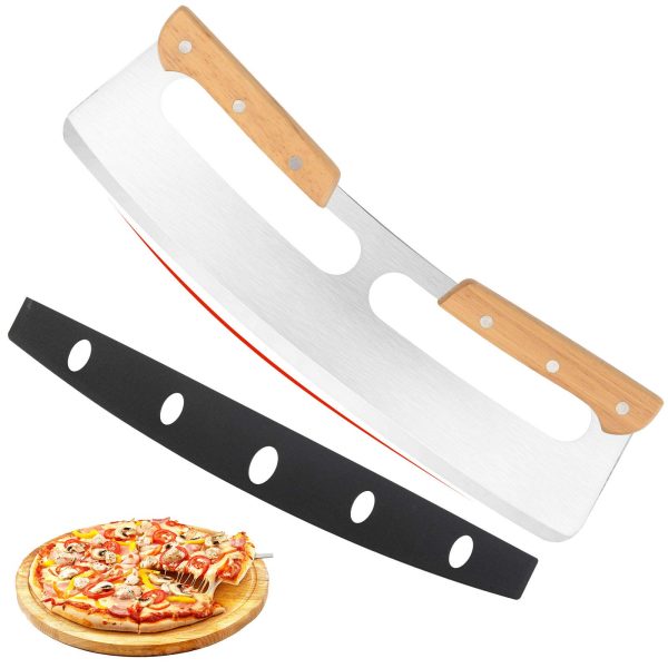 Lascritta 14" Pizza Cutter Rocker with Wooden Handles and Stainless Steel Blade
